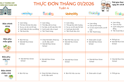 Thực đơn tháng 1/2026 ( Tuần chẵn)