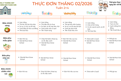 Thực đơn tháng 2 ( Tuần chẵn)