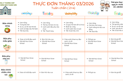 Thực đơn tháng 3 ( tuần chẵn)