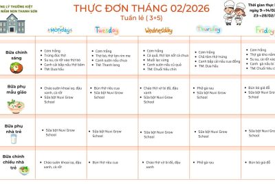 Thực đơn tháng 2 ( Tuần lẻ)